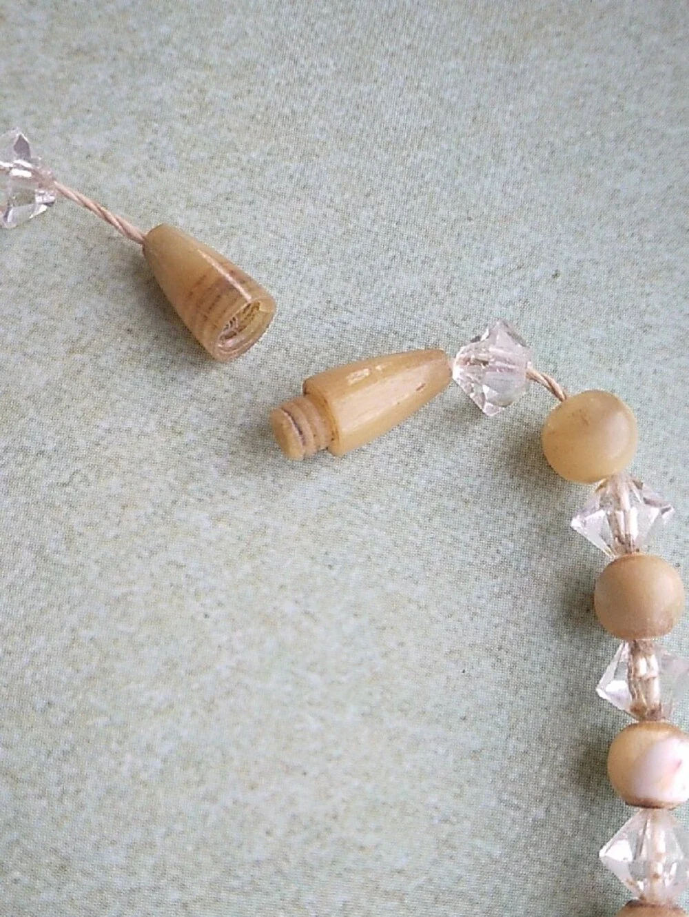 Vintage MCM Cream Lucite and Clear Crystal Beaded Necklace